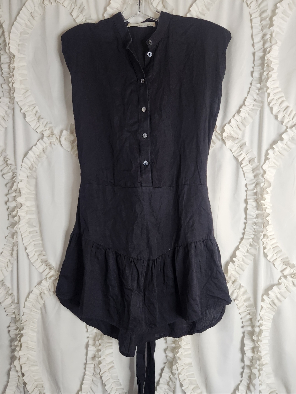 STILLWATER Mini Dress Tie Back Button Front Black Sz Small